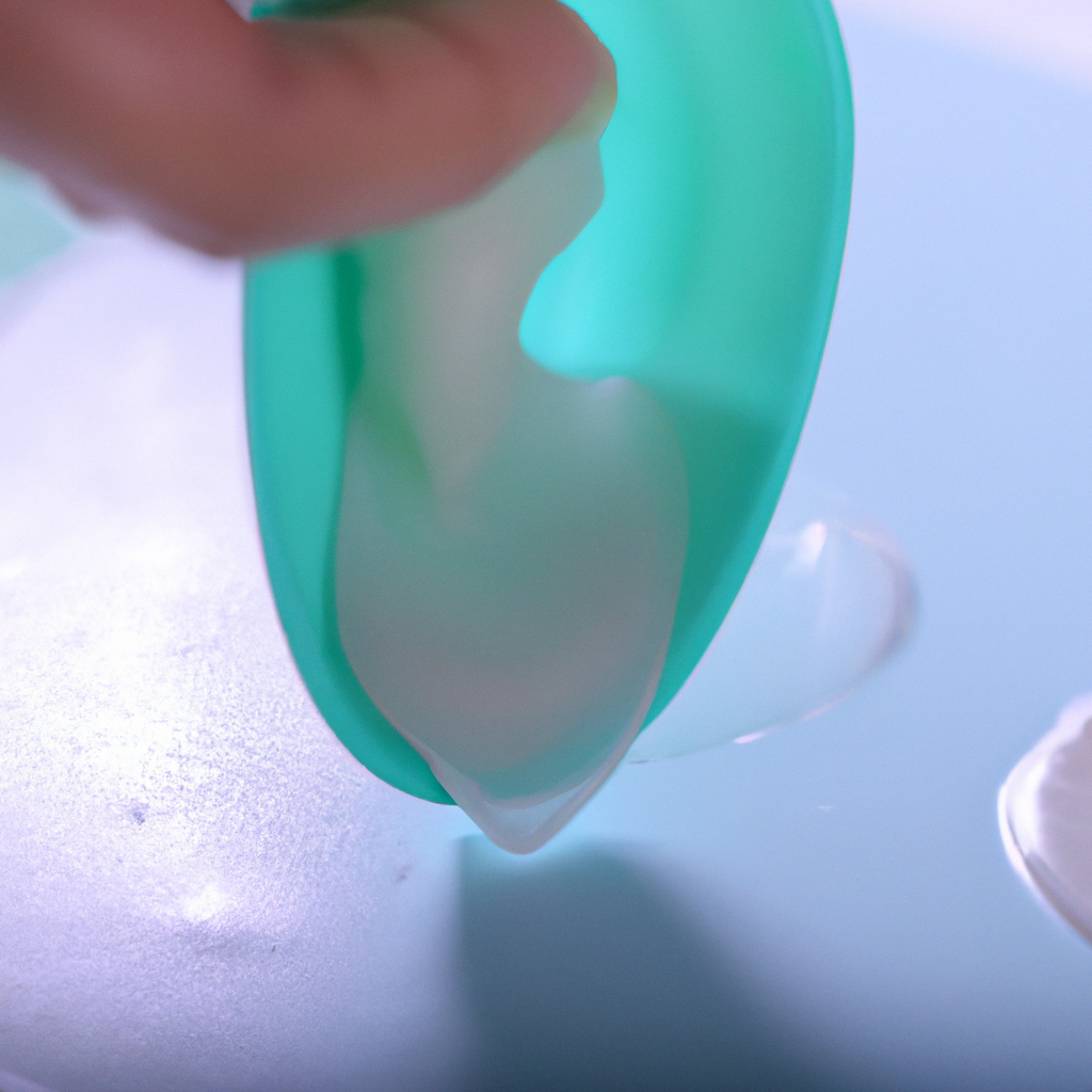 Close-up of creamy soap trace being poured into a white silicone mold on a minimal studio background, high detail.